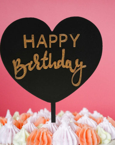 Paperholic - Cake Topper Birthday Heart Schwarz-Gold