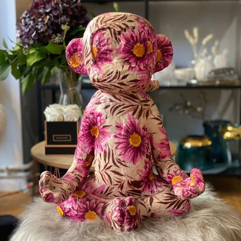 Ibiza Patchwork Design - Affe aus Pappmaché rosé pink